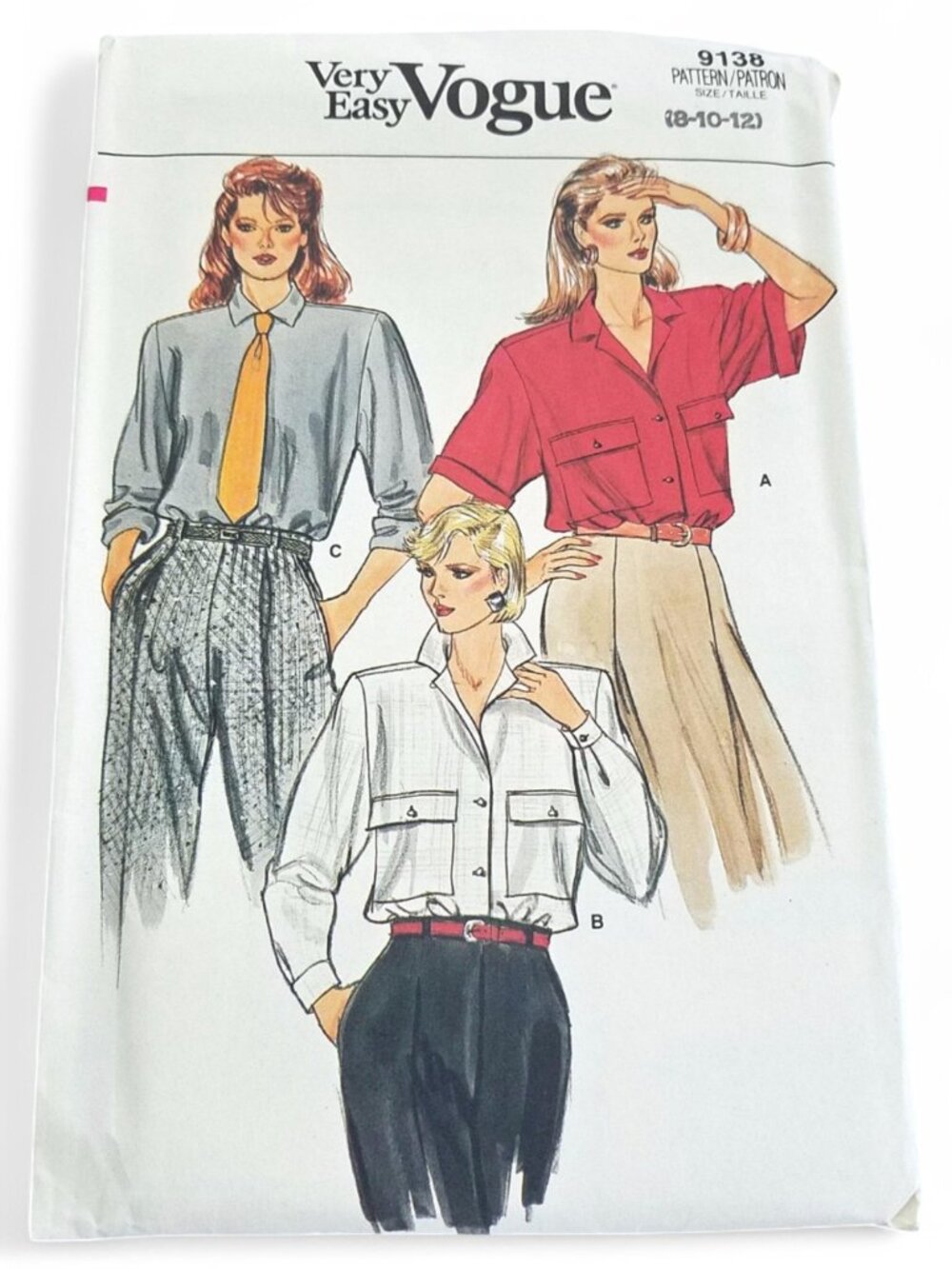 Vogue 9138 Blouse Shirt Shoulder Pads 80s Size 8 10 12 Sewing Pattern UNCUT